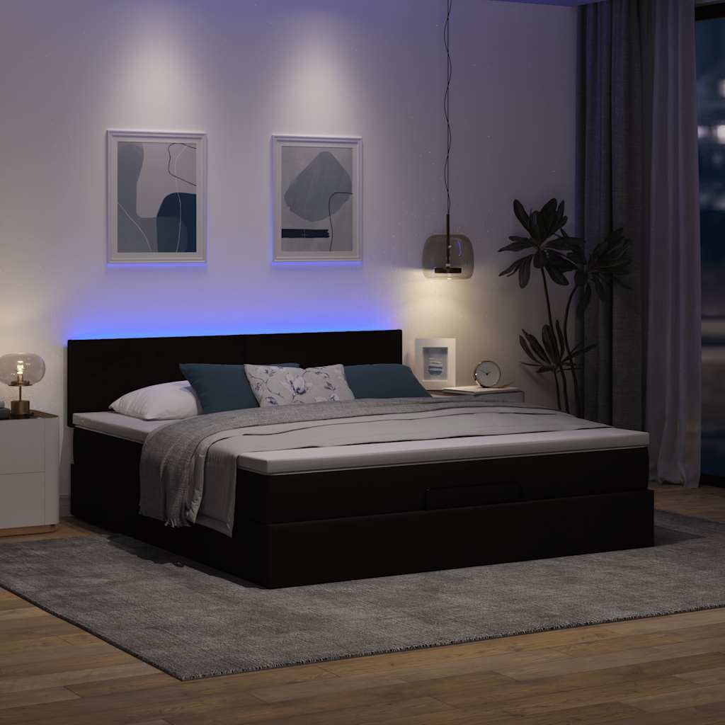 Pouf Letto con Materasso e LED Marrone Scuro 180x200cm Tessuto - homemem39