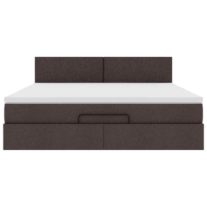 Pouf Letto con Materasso e LED Marrone Scuro 180x200cm Tessuto - homemem39