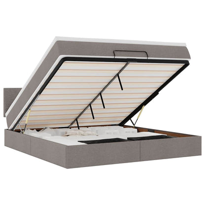 Pouf Letto con Materasso e LED Tortora 180x200cm in Tessuto