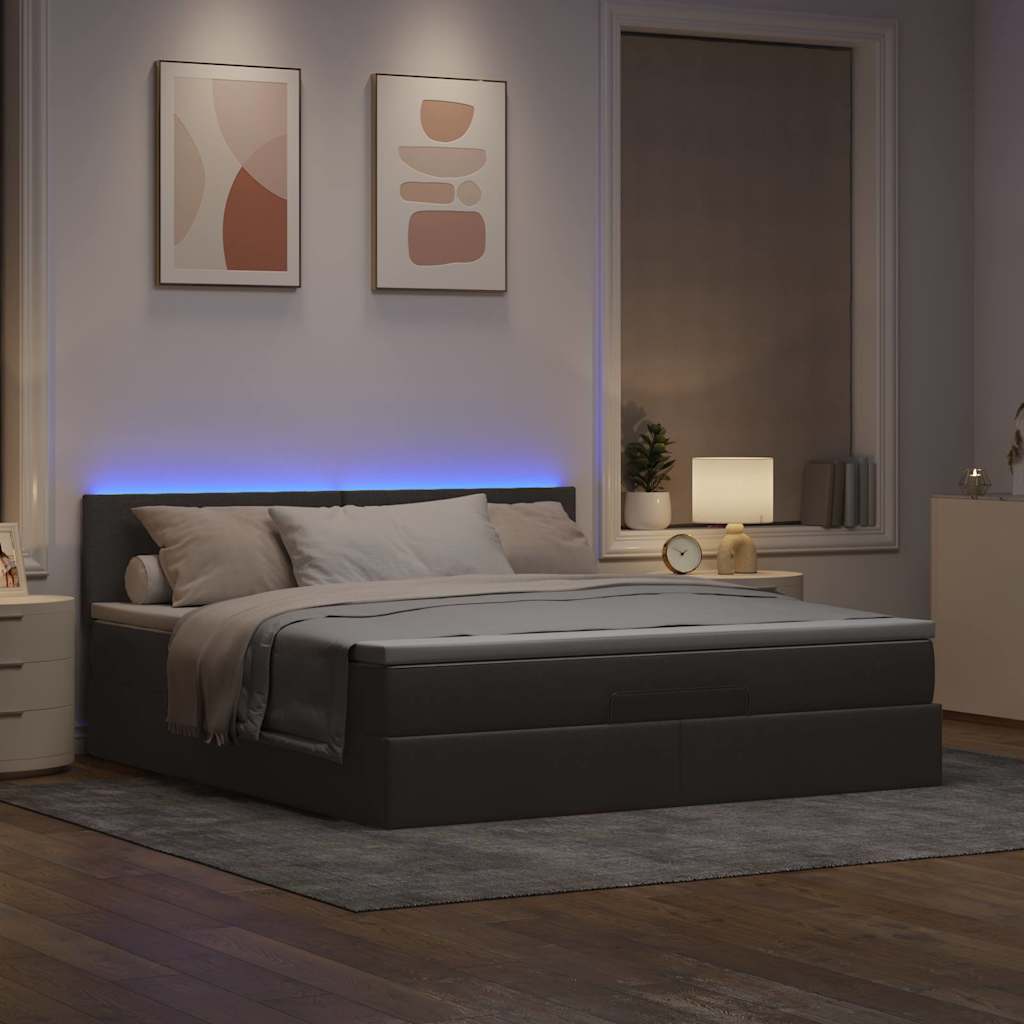 Pouf Letto con Materasso e LED Tortora 180x200cm in Tessuto