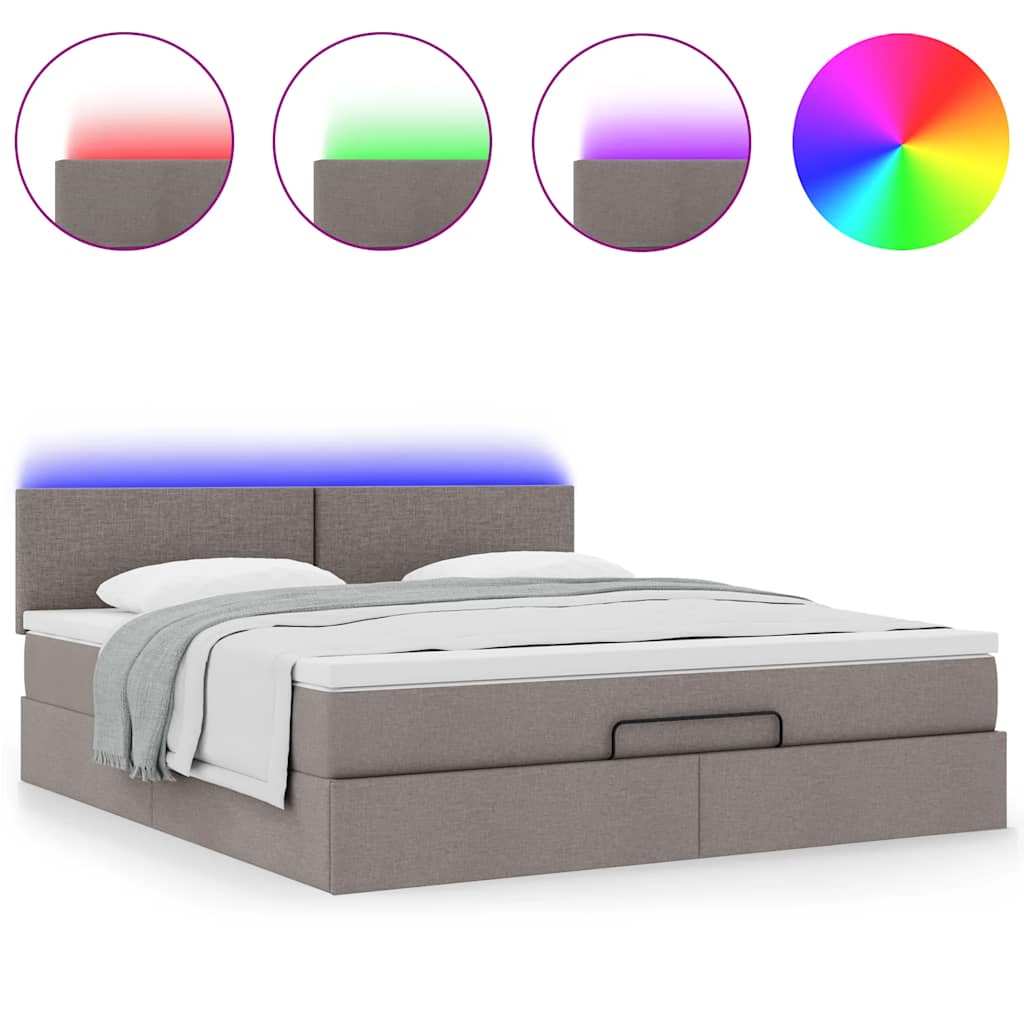 Pouf Letto con Materasso e LED Tortora 180x200cm in Tessuto