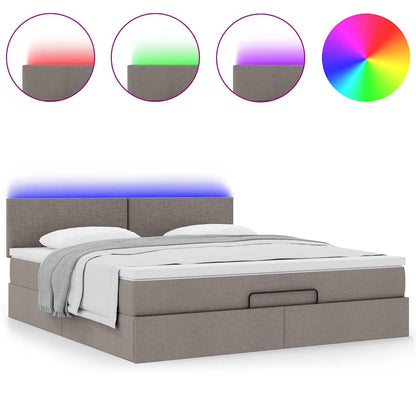 Pouf Letto con Materasso e LED Tortora 180x200cm in Tessuto