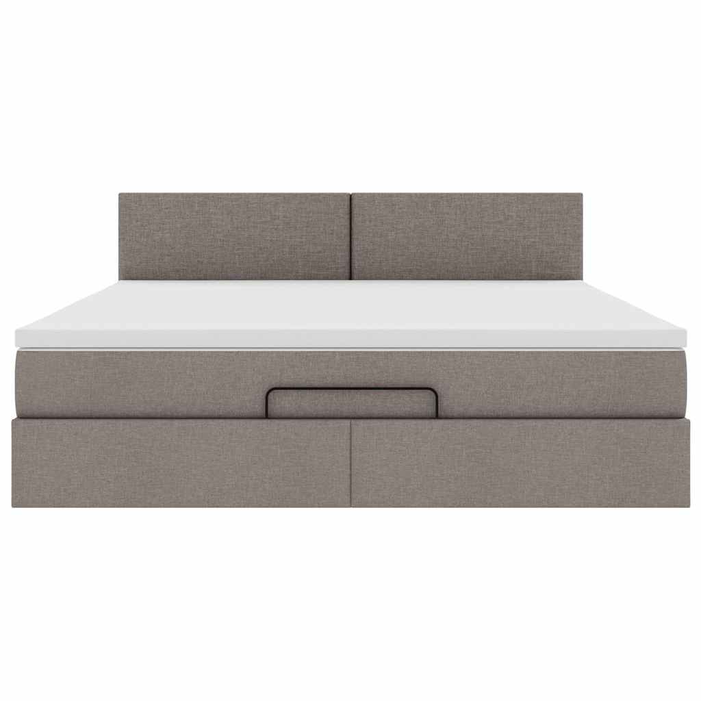 Pouf Letto con Materasso e LED Tortora 180x200cm in Tessuto