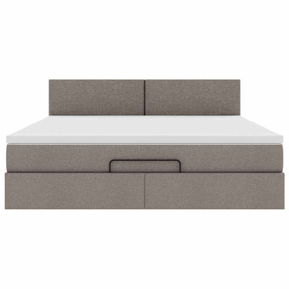 Pouf Letto con Materasso e LED Tortora 180x200cm in Tessuto