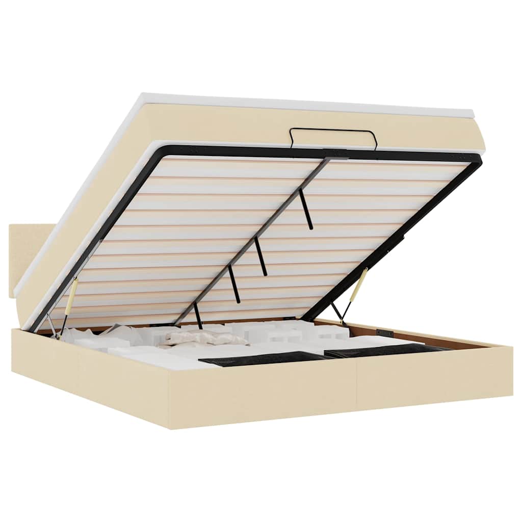 Pouf Letto con Materasso e LED Crema 180x200cm in Tessuto