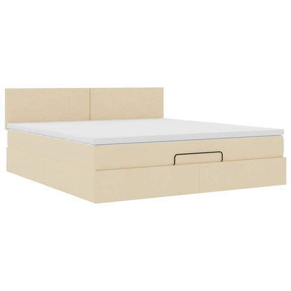 Pouf Letto con Materasso e LED Crema 180x200cm in Tessuto
