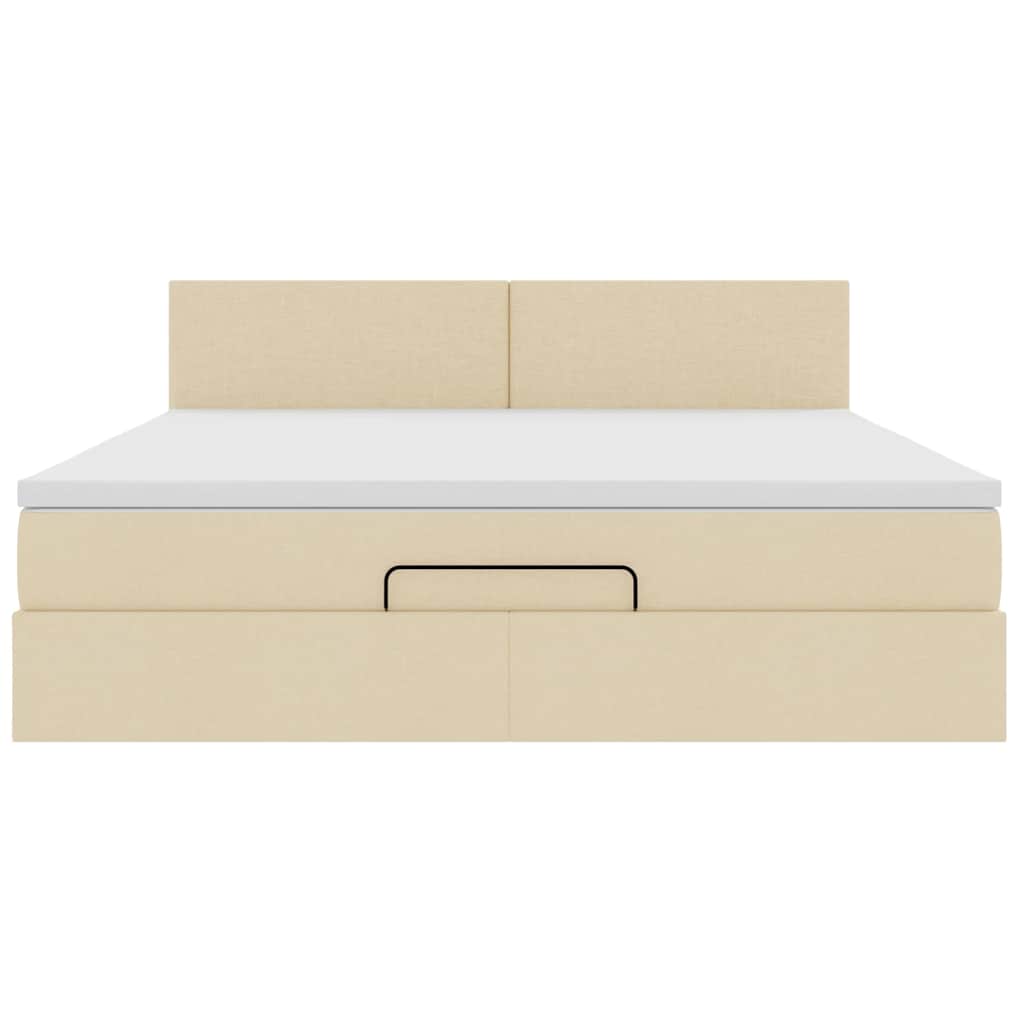 Pouf Letto con Materasso e LED Crema 180x200cm in Tessuto