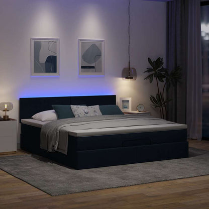 Pouf Letto con Materasso e LED Blu 180x200cm in Tessuto
