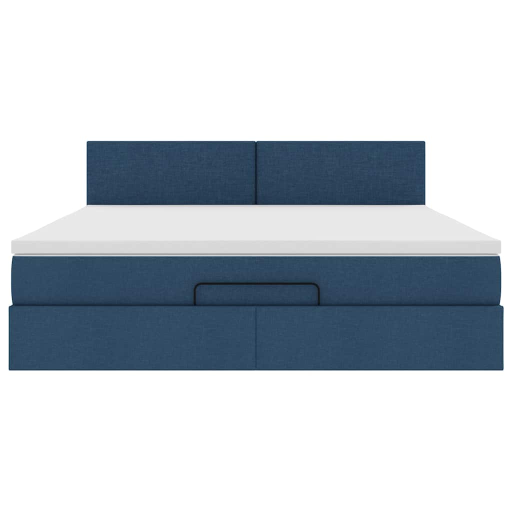 Pouf Letto con Materasso e LED Blu 180x200cm in Tessuto