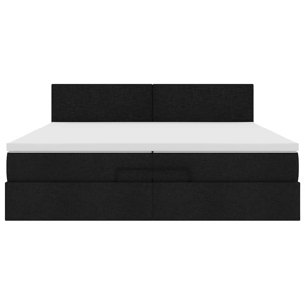 Struttura Letto Pouf con Materassi Nero 200x200 cm in Tessuto