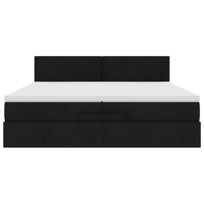 Struttura Letto Pouf con Materassi Nero 200x200 cm in Tessuto