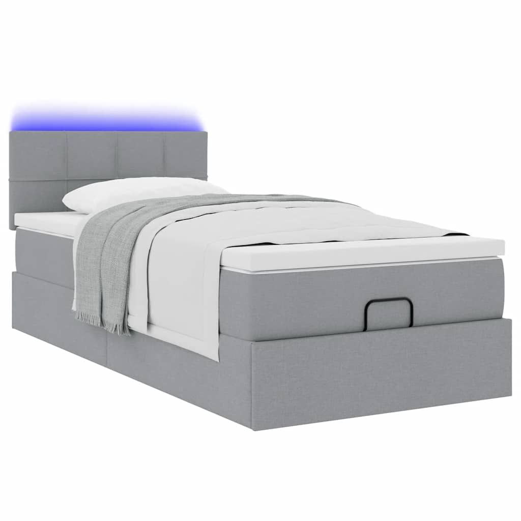 Pouf Letto con Materasso e LED Grigio Chiaro 80x200cm Tessuto