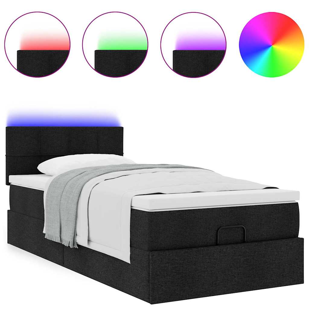 Pouf Letto con Materasso e LED Nero 80x200cm in Tessuto | homemem39