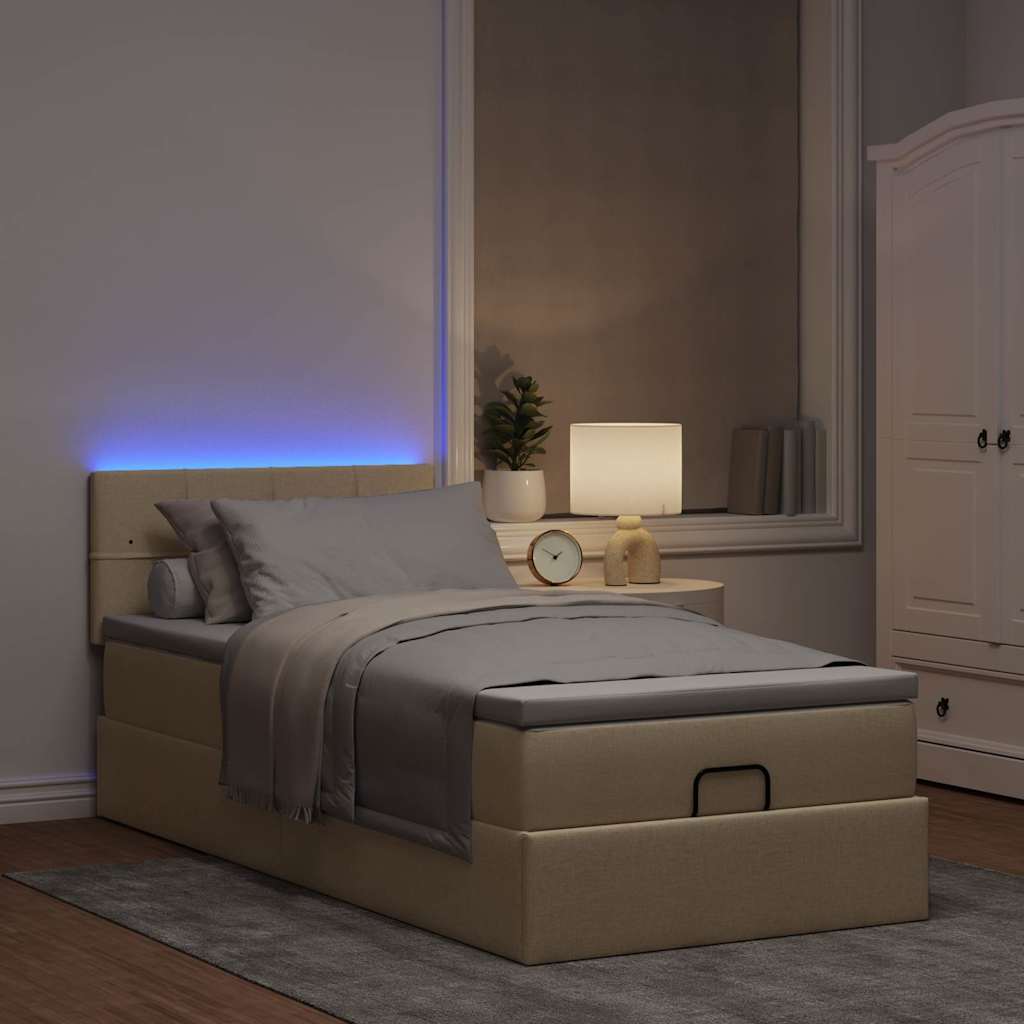 Struttura Letto Pouf con Materasso Crema 90x190 cm in Tessuto | homemem39