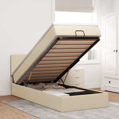 Struttura Letto Pouf con Materasso Crema 90x190 cm in Tessuto | homemem39
