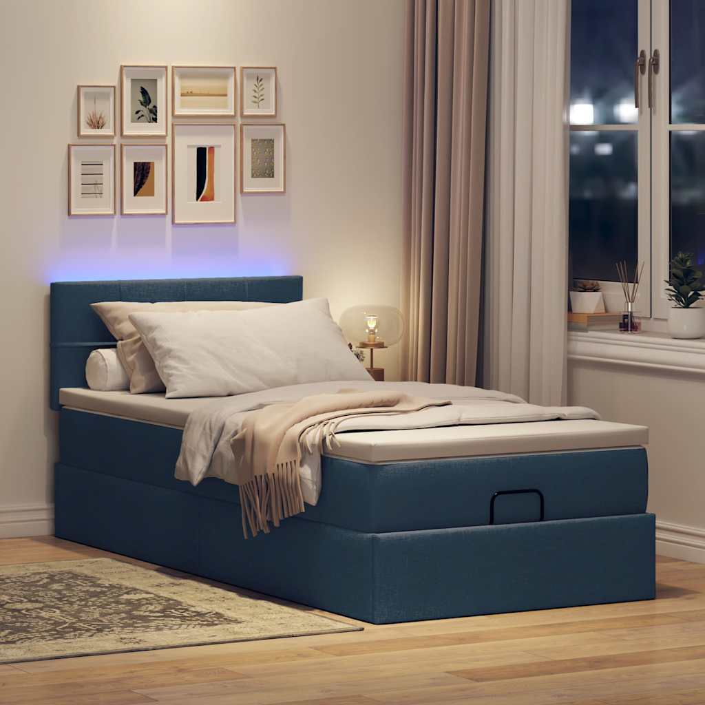 Struttura Letto Pouf con Materasso Blu 90x190 cm in Tessuto | homemem39