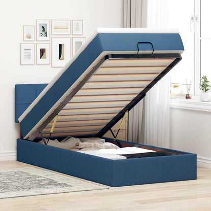 Struttura Letto Pouf con Materasso Blu 90x190 cm in Tessuto | homemem39