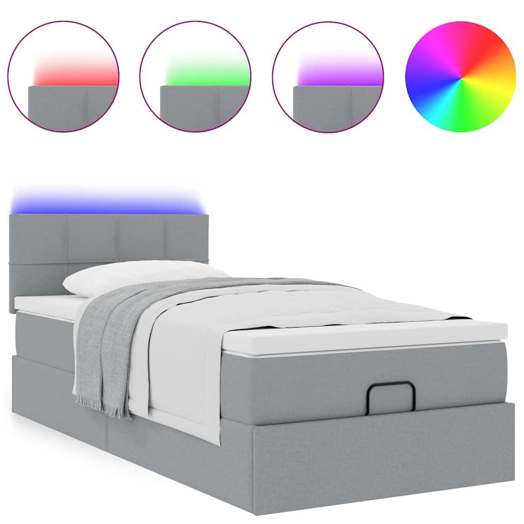 Pouf Letto con Materasso e LED Grigio Chiaro 90x200 cm Tessuto - homemem39