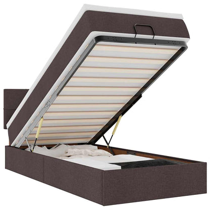 Pouf Letto con Materasso e LED Marrone Scuro 90x200 cm Tessuto