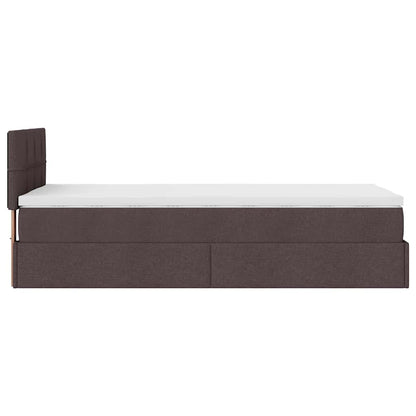 Pouf Letto con Materasso e LED Marrone Scuro 90x200 cm Tessuto