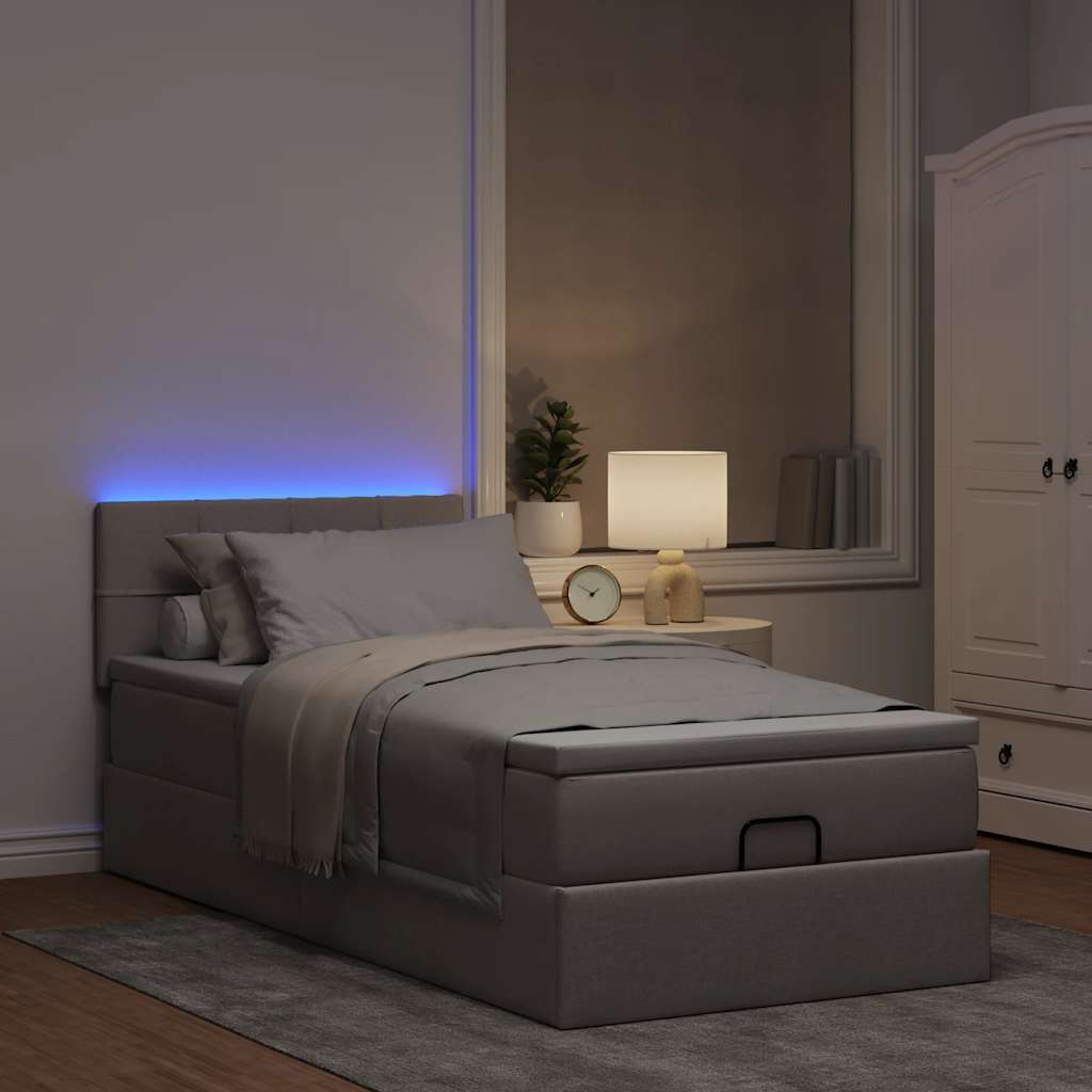 Pouf Letto con Materasso e LED Tortora 90x200 cm in Tessuto