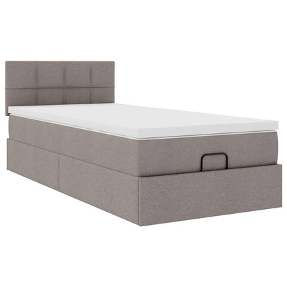 Pouf Letto con Materasso e LED Tortora 90x200 cm in Tessuto