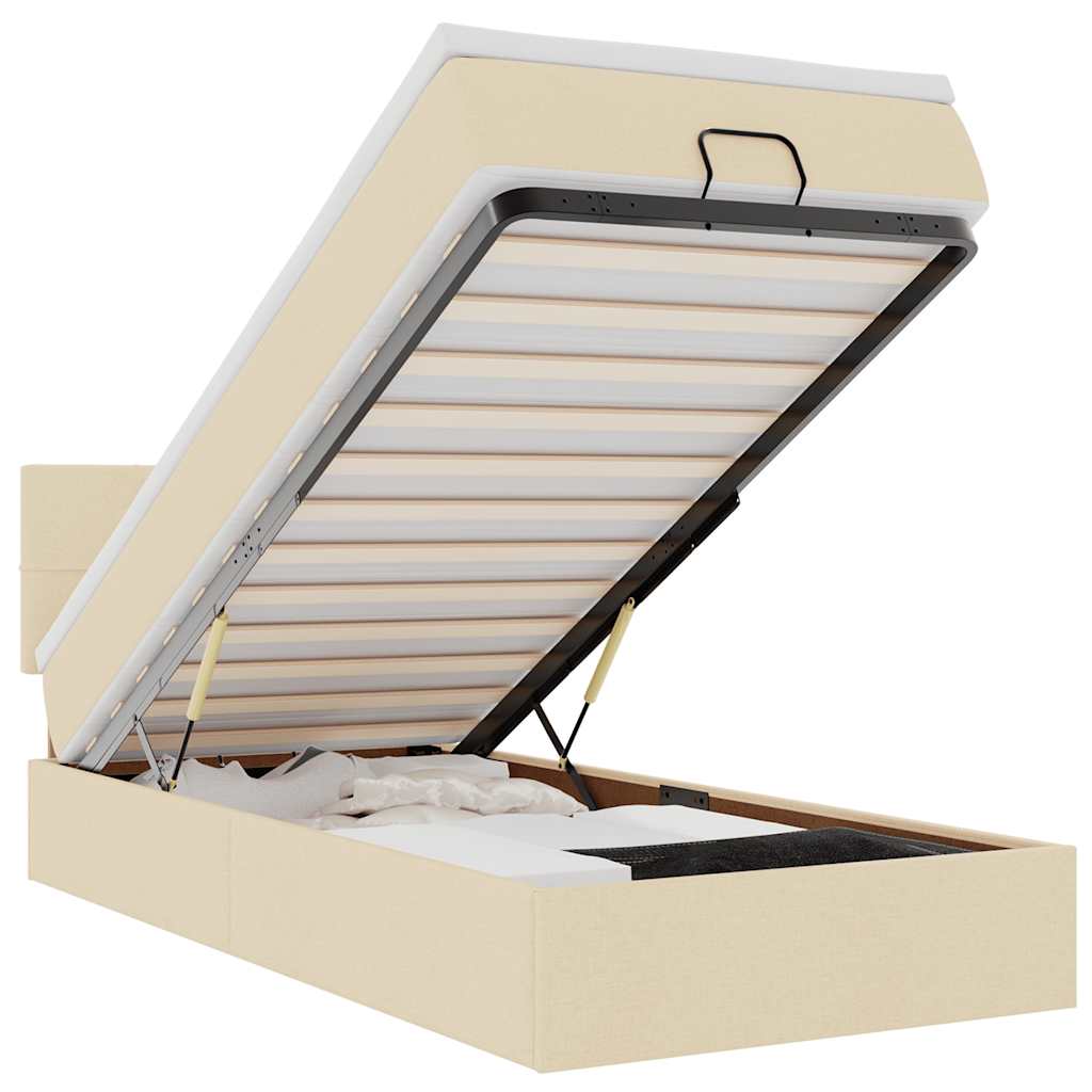 Pouf Letto con Materasso e LED Crema 90x200 cm in Tessuto | homemem39