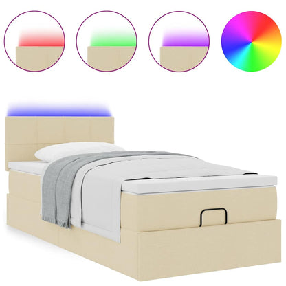 Pouf Letto con Materasso e LED Crema 90x200 cm in Tessuto | homemem39