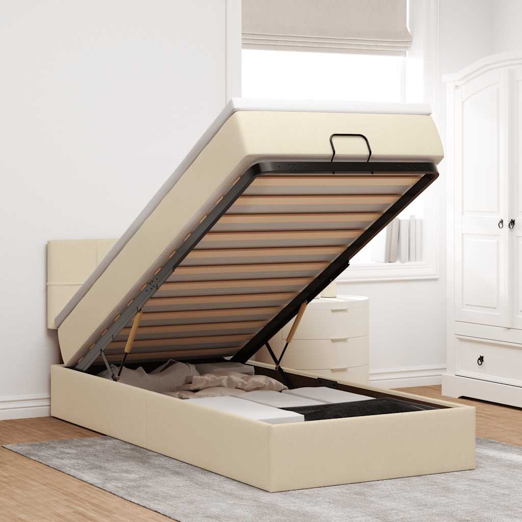 Pouf Letto con Materasso e LED Crema 90x200 cm in Tessuto | homemem39