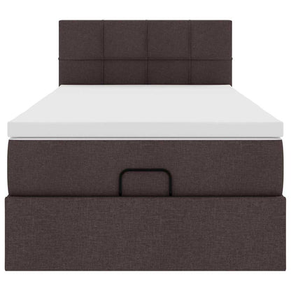 Pouf Letto con Materasso Marrone Scuro 100x200 cm in Tessuto