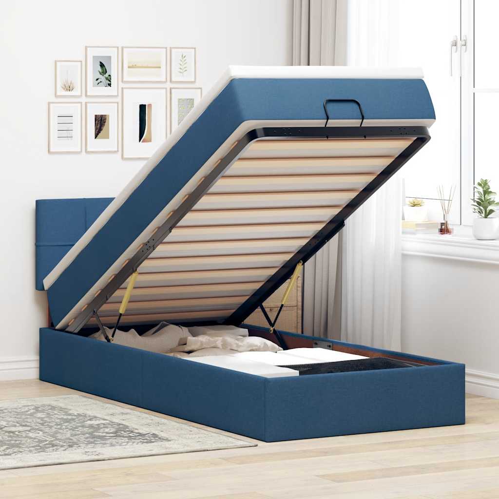 Pouf Letto con Materasso e LED Blu 100x200 cm in Tessuto | homemem39