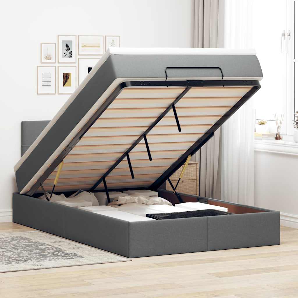 Pouf Letto con Materasso e LED Grigio Scuro 120x190 cm Tessuto | homemem39