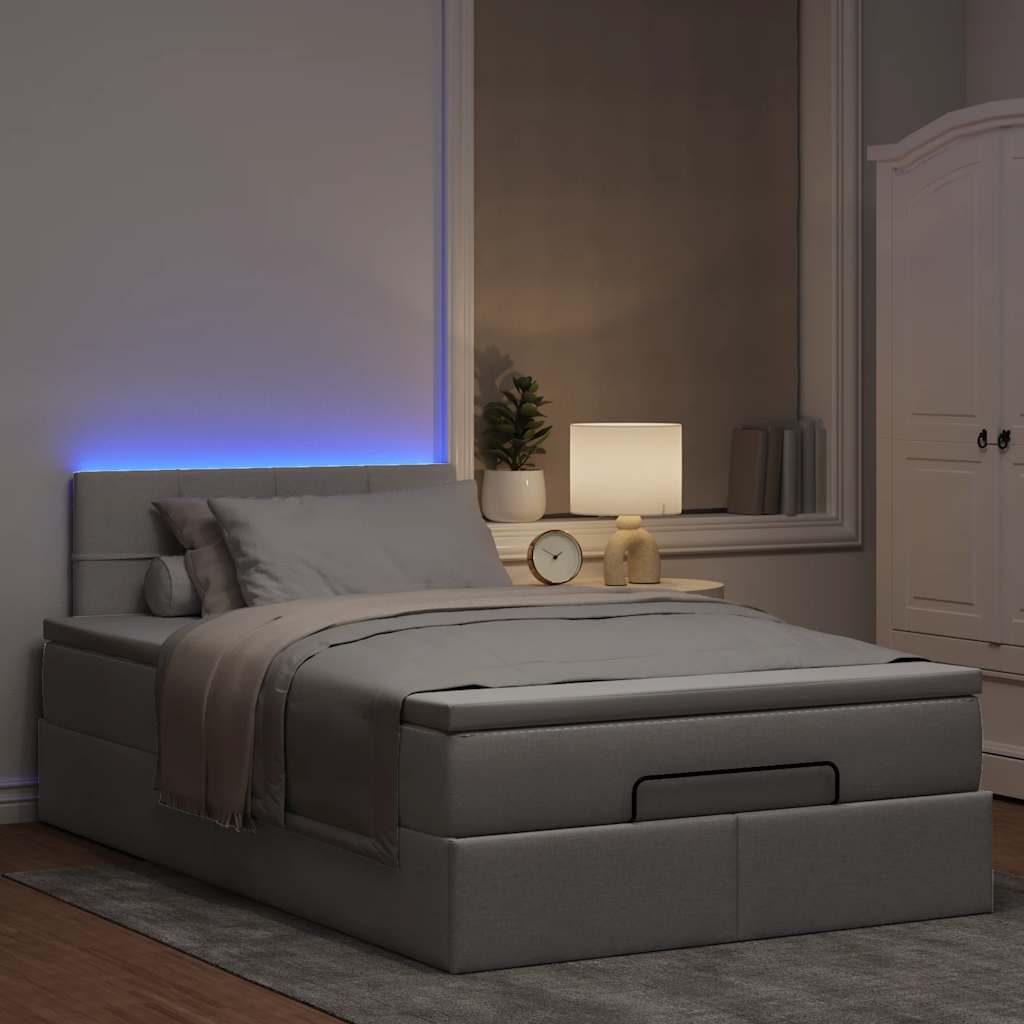 Pouf Letto con Materasso e LED Tortora 120x190cm in Tessuto