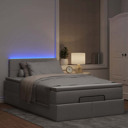 Pouf Letto con Materasso e LED Tortora 120x190cm in Tessuto