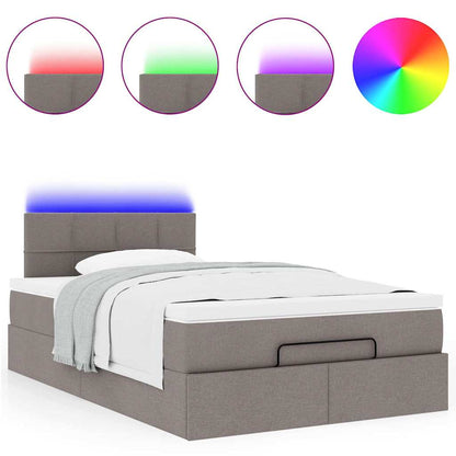 Pouf Letto con Materasso e LED Tortora 120x190cm in Tessuto
