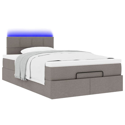 Pouf Letto con Materasso e LED Tortora 120x190cm in Tessuto