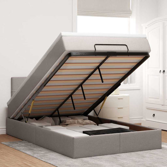 Pouf Letto con Materasso e LED Tortora 120x190cm in Tessuto