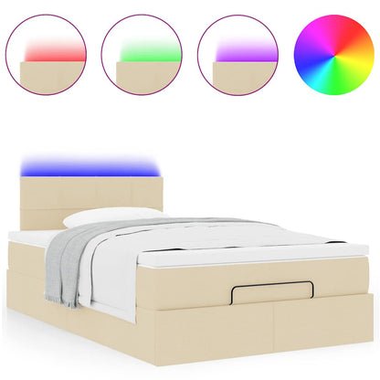Pouf Letto con Materasso e LED Crema 120x190cm in Tessuto | homemem39