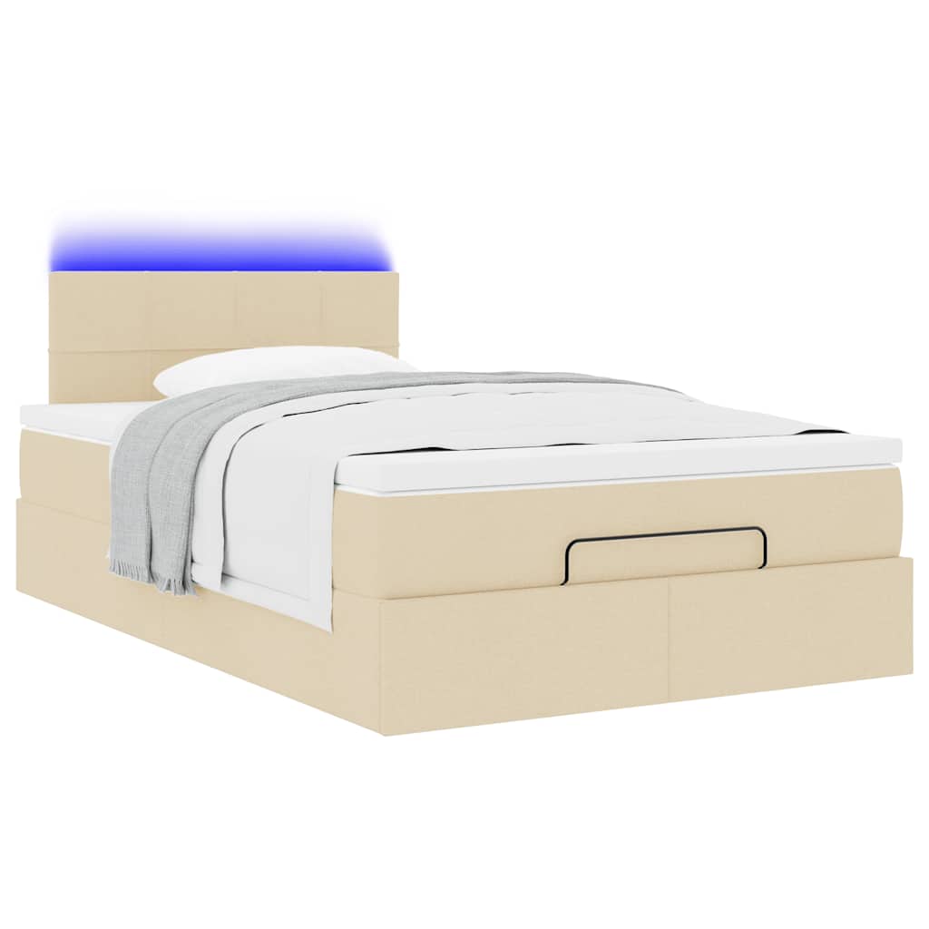 Pouf Letto con Materasso e LED Crema 120x190cm in Tessuto | homemem39