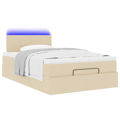 Pouf Letto con Materasso e LED Crema 120x190cm in Tessuto | homemem39