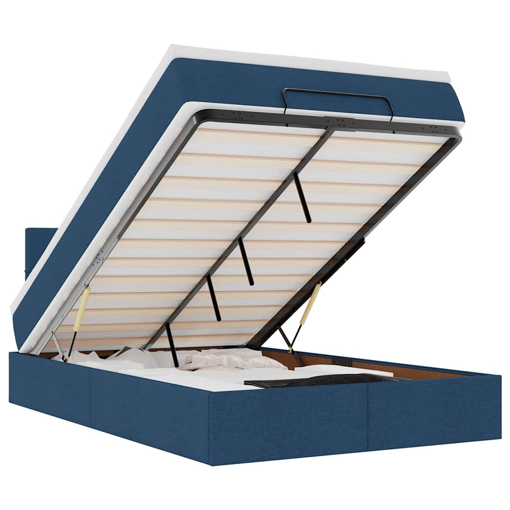 Pouf Letto con Materasso e LED Blu 120x190cm in Tessuto