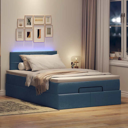 Pouf Letto con Materasso e LED Blu 120x190cm in Tessuto