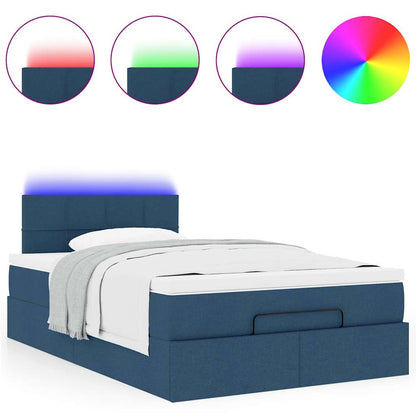 Pouf Letto con Materasso e LED Blu 120x190cm in Tessuto