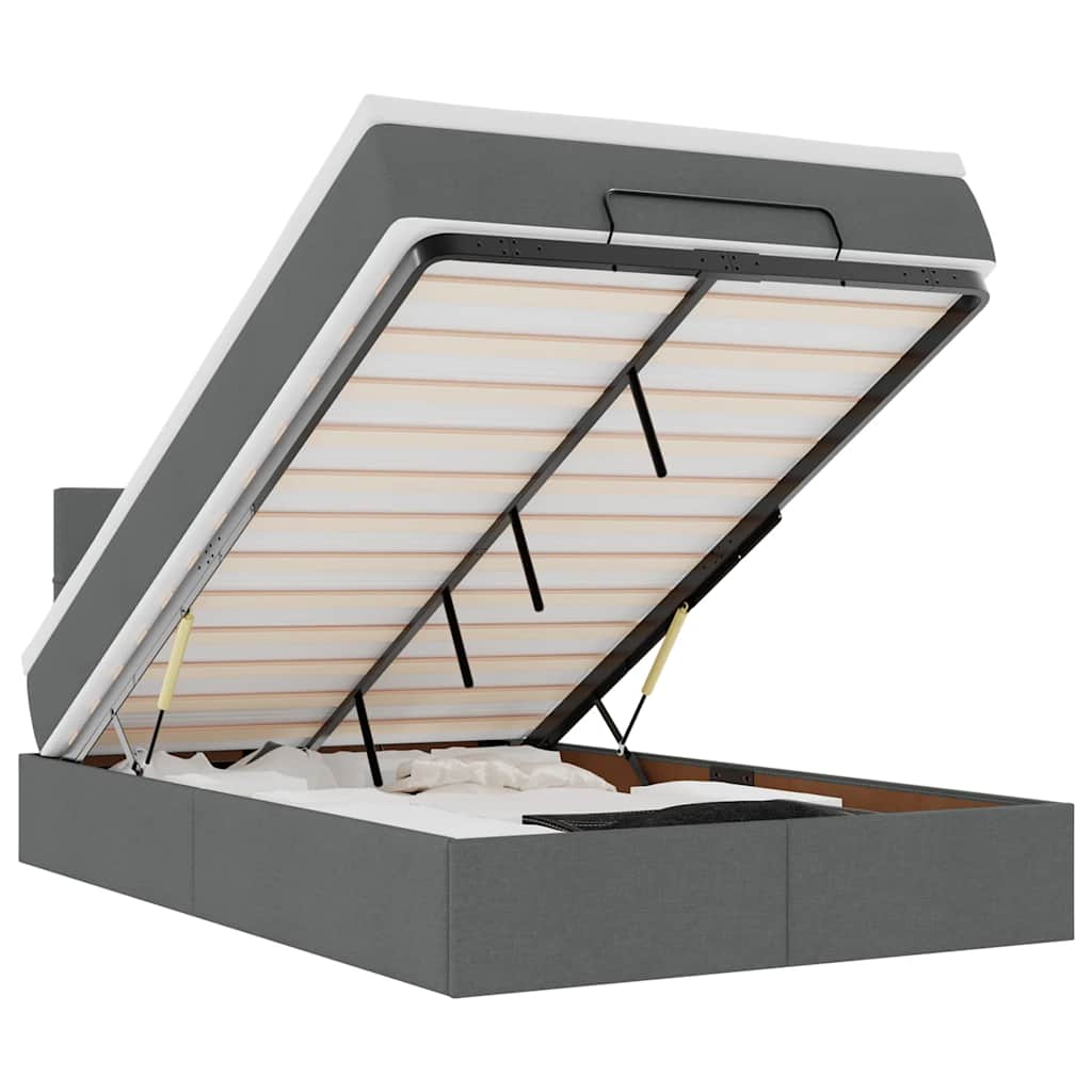 Pouf Letto con Materasso e LED Grigio Scuro 120x200 cm Tessuto - homemem39