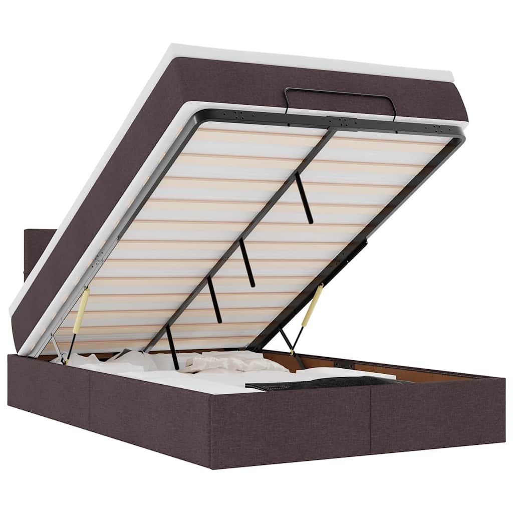 Pouf Letto con Materasso Marrone Scuro 120x200 cm in Tessuto - homemem39