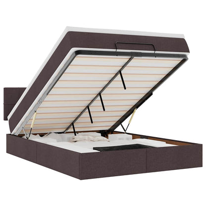 Pouf Letto con Materasso e LED Marrone Scuro 140x190 cm | homemem39