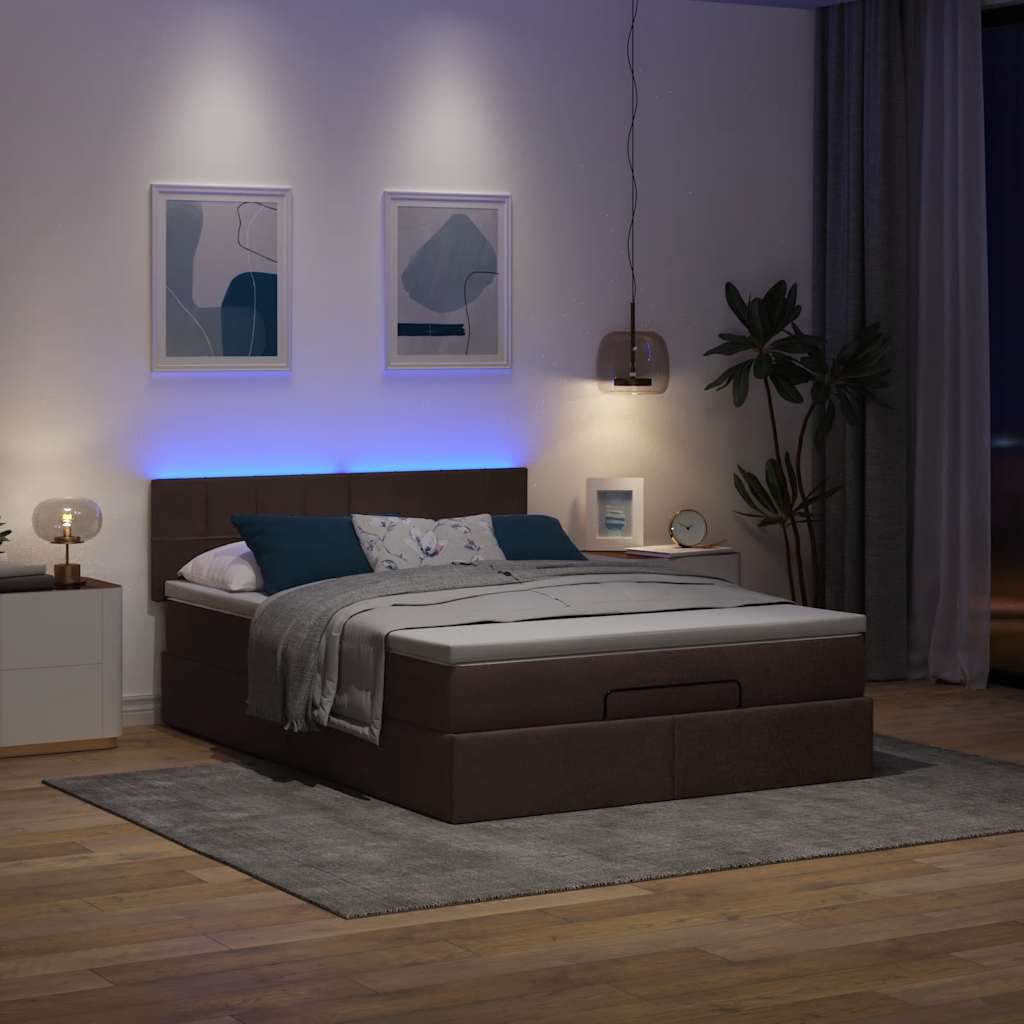 Pouf Letto con Materasso e LED Marrone Scuro 140x190 cm | homemem39