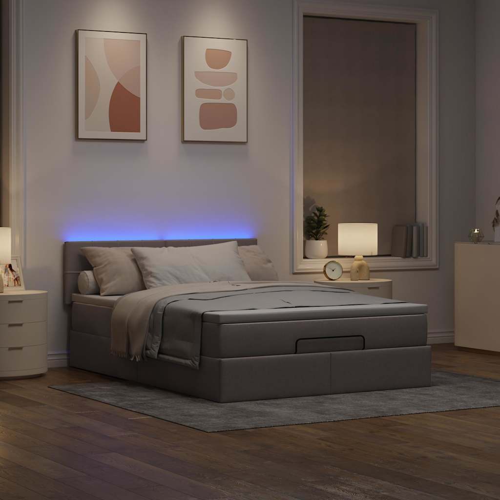 Pouf Letto con Materasso e LED Tortora 140x190 cm in Tessuto | homemem39