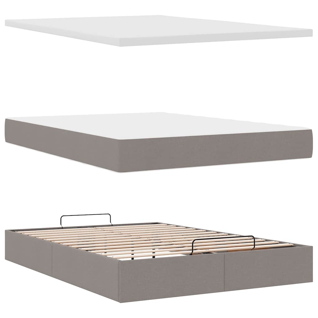 Pouf Letto con Materasso e LED Tortora 140x190 cm in Tessuto | homemem39