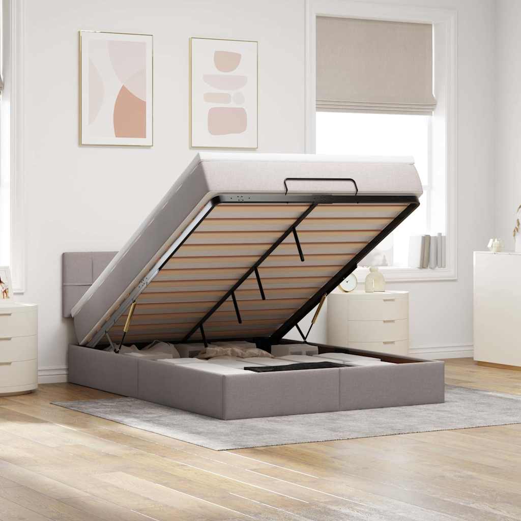 Pouf Letto con Materasso e LED Tortora 140x190 cm in Tessuto
